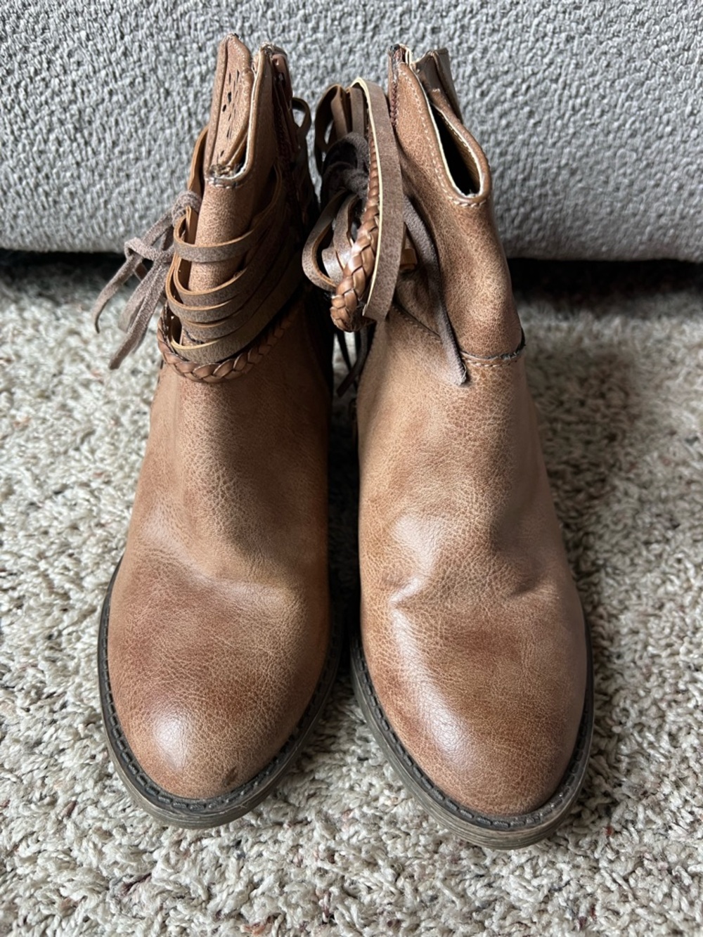 Maurices Brown Ankle Boots with Braided Strap